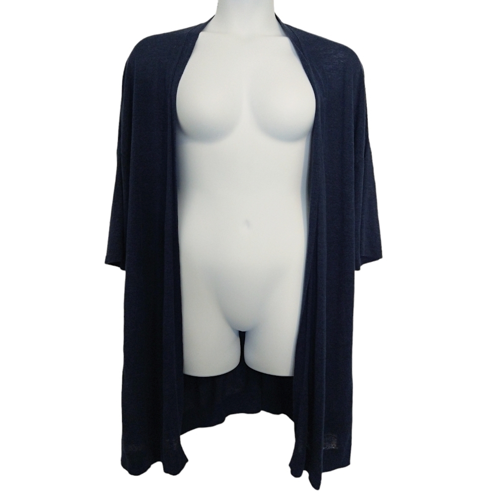 J. Jill Pure Jill Linen Blend Navy Blue Open Front Lightweight Cardigan PETITE